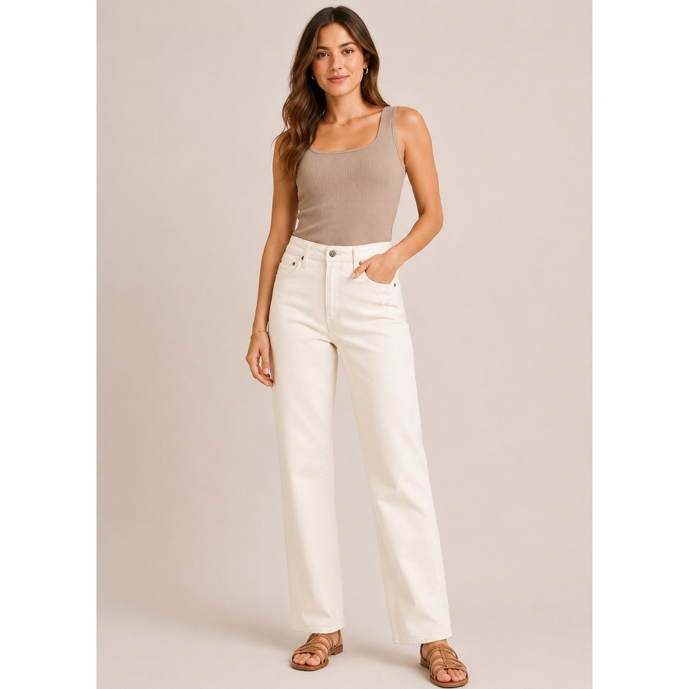 Pistola Womens 28 Straight Leg Jeans Sand White High Rise Minimalist Neutral